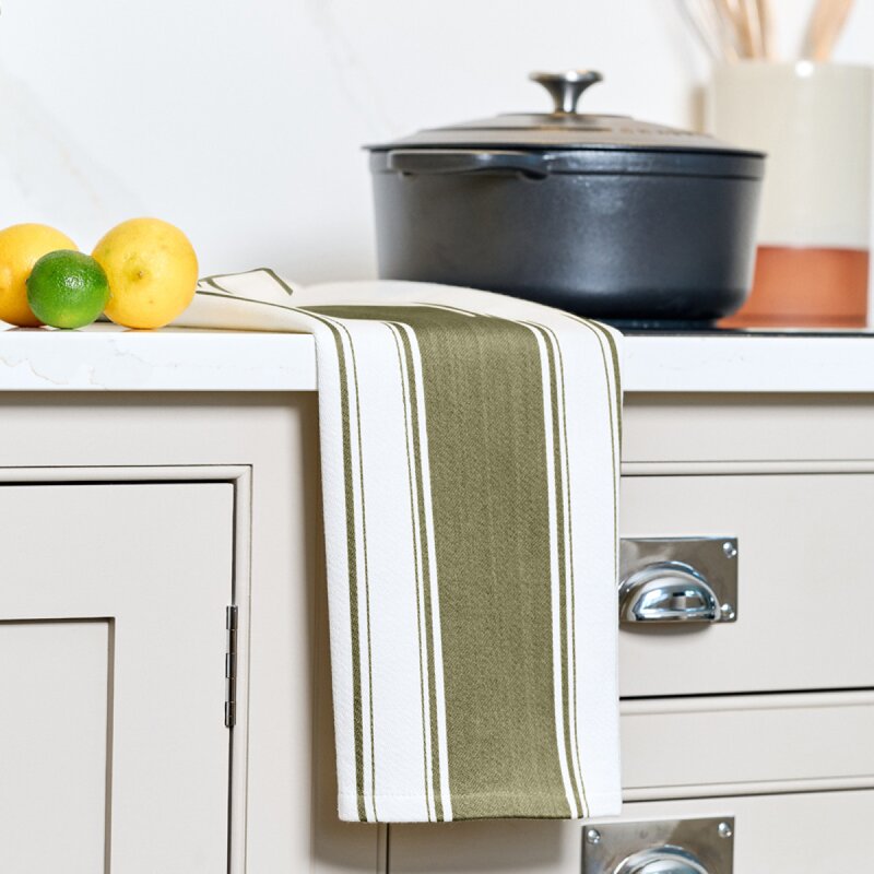 Dexam Love Colour randig kökshandduk 70x45 cm olivgrön