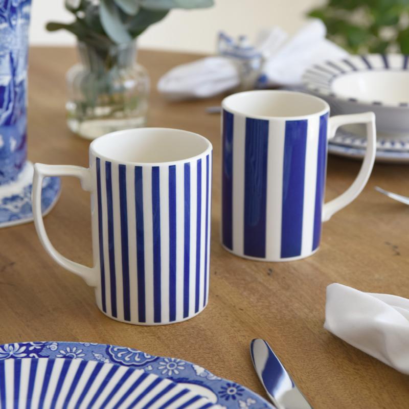 Spode Steccato mugg bredrandig 36 cl koboltblå