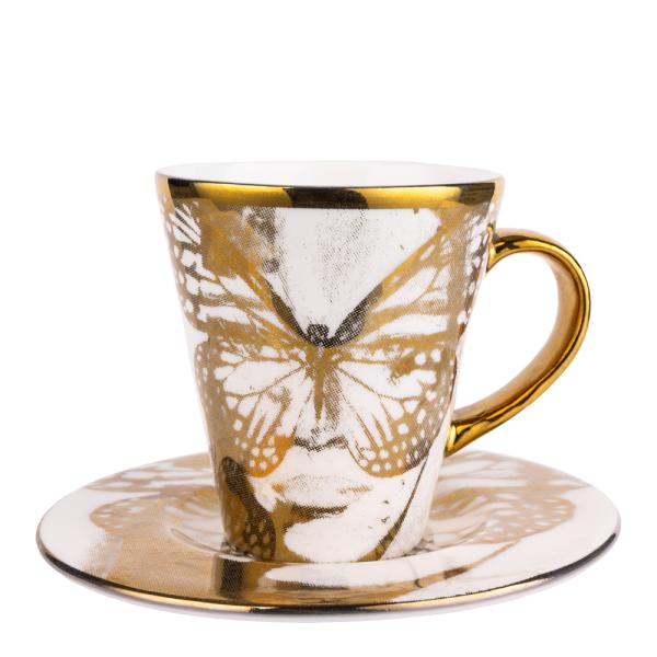 Espressomugg med fat Golden Butterfly 9 cl Gold