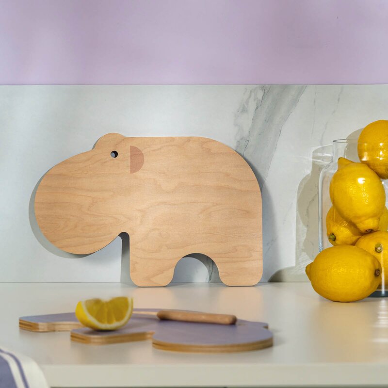 Muurla Fauna skärbräda/serveringsbricka Flodhäst 31x21 cm lila