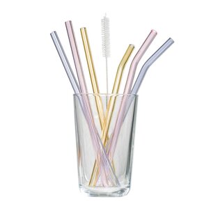 Tranquillo Rainbow sugrör i glas 21,5 cm 6-pack lila/rosa/gul