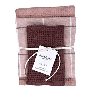Aspegren Gåvoset 2 kökshanddukar & 1 disktrasa raspberry
