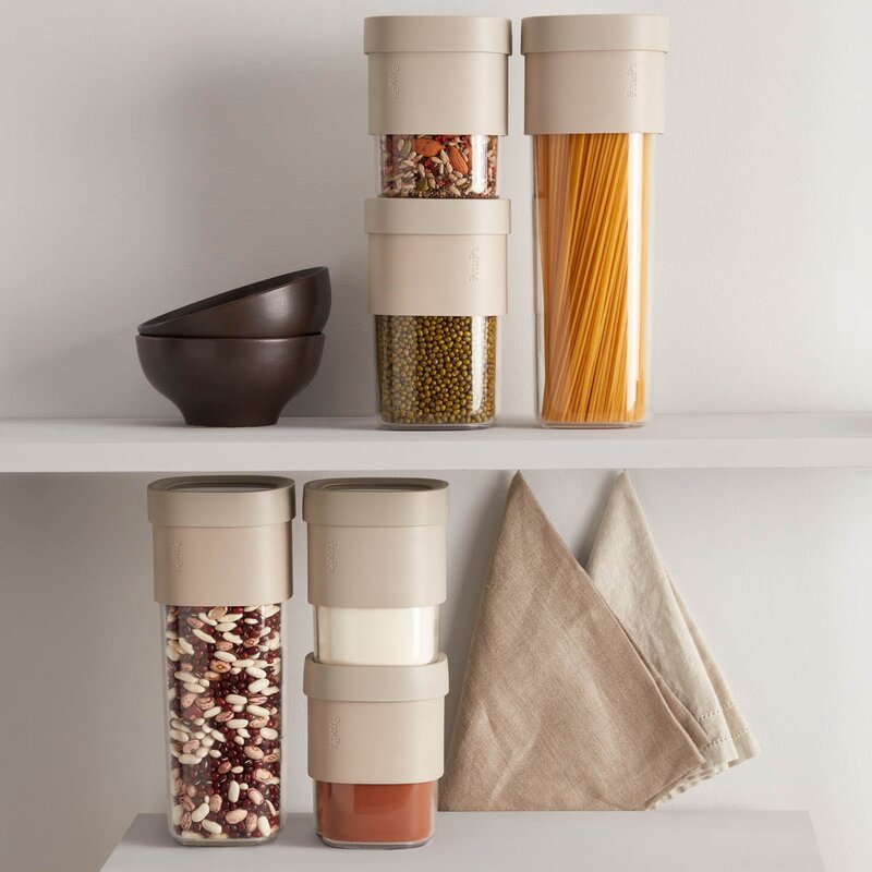 Lékué Flip Storage set förvaringsburk med lock 3 delar + insatser beige