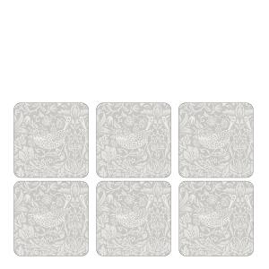 Morris & Co Strawberry Thief Glasunderlägg 6-pack pure vit