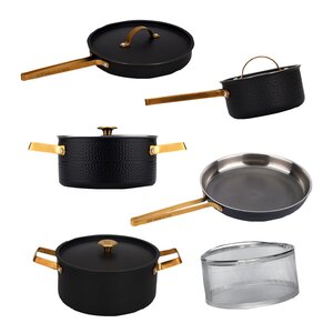 Vargen & Thor Arvet XL grytset 6 delar svart/mässing