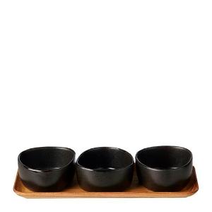 Aida RAW Organic 3 Skålar på teakträbräda Titanium Black