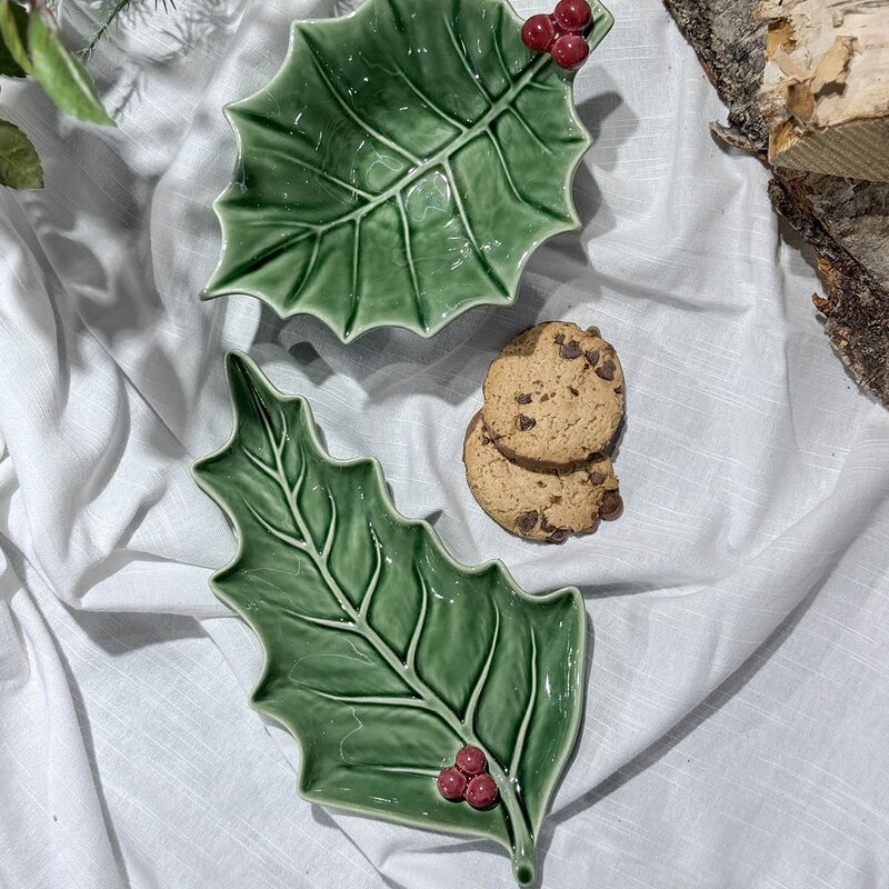 Bordallo Pinheiro Holly fat 27,5 cm mistel blad grön