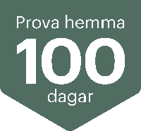 Etikett med texten Prova hemma i 100 dagar