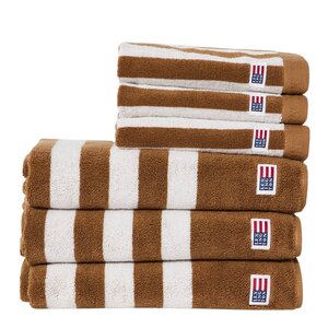 Lexington Randig frottéhandduk 50x70 cm fudge/snow white