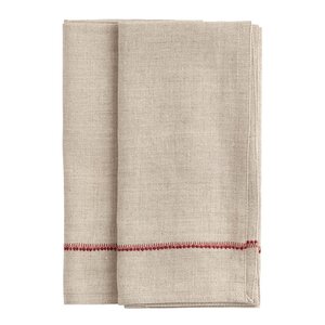 Chamois Linneservett broderad 50x50 cm 2-pack röd