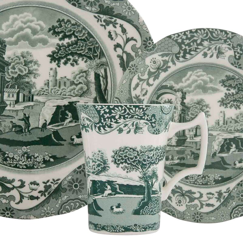 Spode Heritage Green Italian servis set 12 delar grön/vit