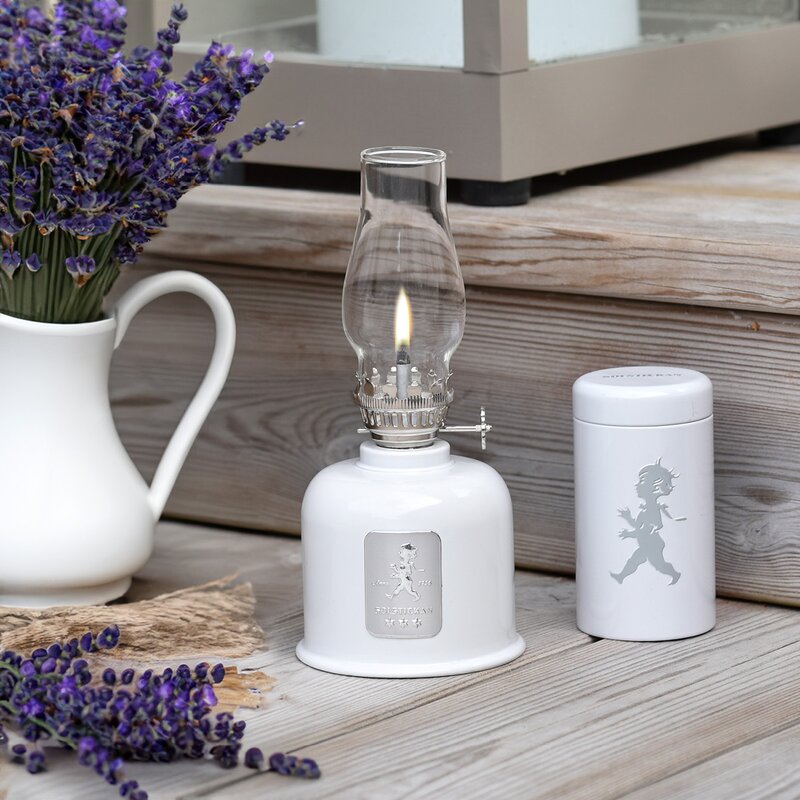 SOLSTICKAN Oljelampa 20 cm vit/silver