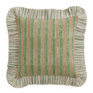 Chamois Jaipur Stripe kuddfodral med volang 48x48 cm grön