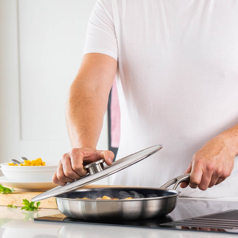 KitchenAid stänkskydd till stekpanna 33 cm rostfritt stål