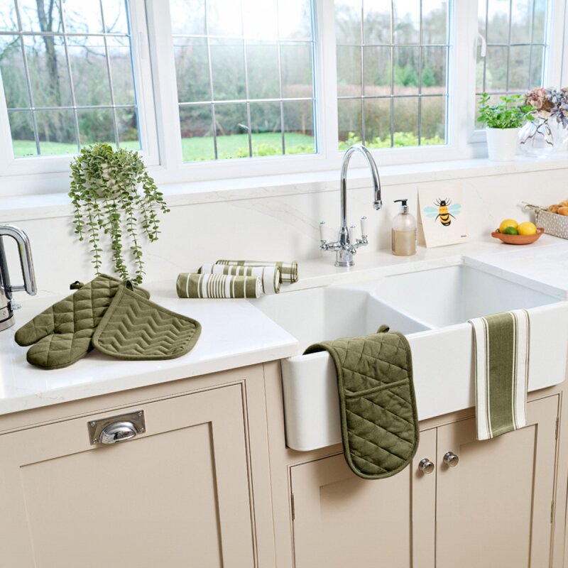 Dexam Love Colour randig kökshandduk 70x45 cm olivgrön