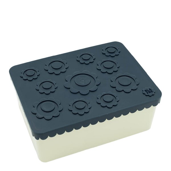 Blafre Blomma matlåda plast tre fack 14x19 cm marinblå/beige