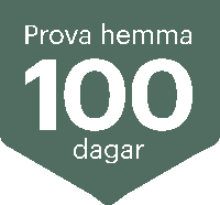 Etikett med texten Prova hemma i 100 dagar