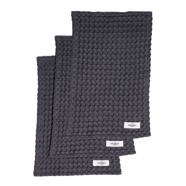 The Organic Company Big Waffle tvättlapp 25x40 cm 3-pack dark grey