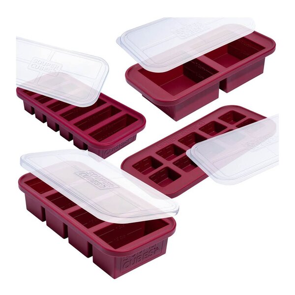 Souper Cubes Matförvaring med silikonlock set 4-pack cranberry