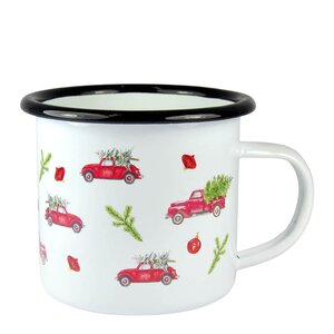 Mellow Design Emaljmugg Christmas Cars 35 cl vit