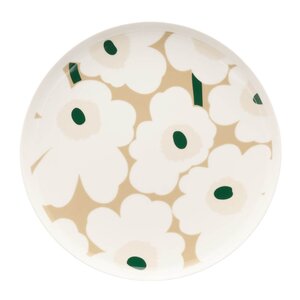 Marimekko Oiva Unikko tallrik 25 cm vit/beige/grön