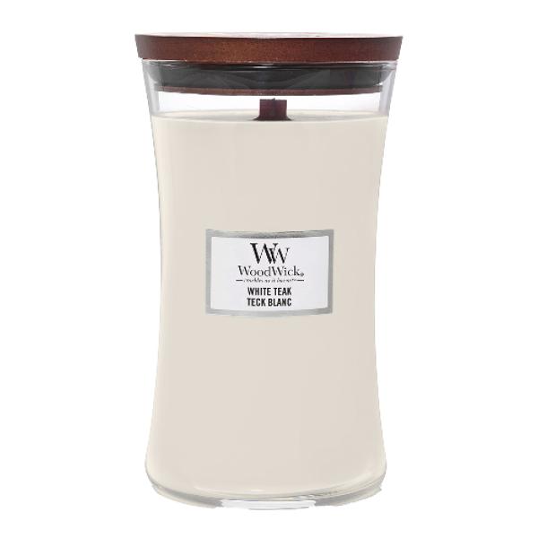 Hourglass doftljus stor white teak