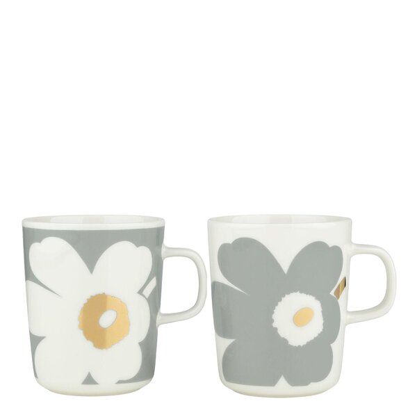 24100714 Marimekko, Oiva Unikko mugg 25 cl 2-pack vit/grå/guld - Kitch'n