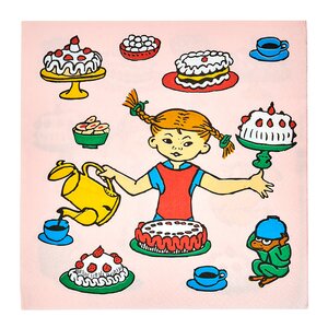 Muurla Pippi servett 33 cm 20-pack födelsedag rosa