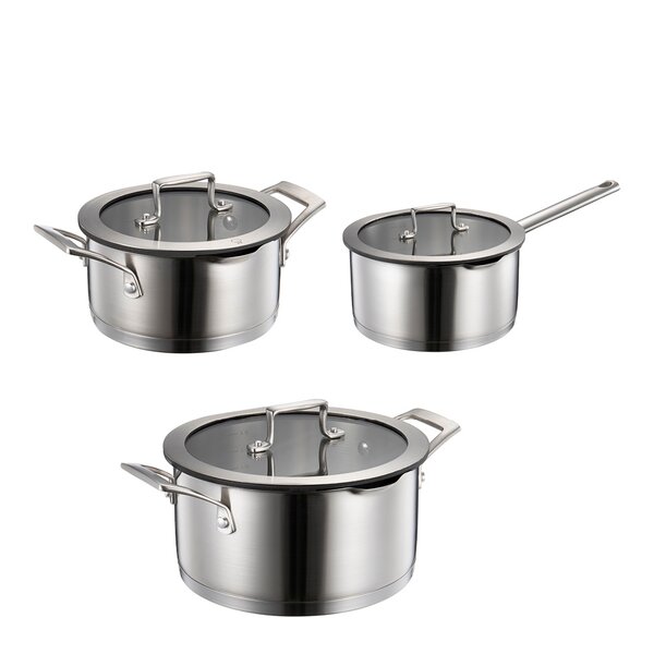 Modern House Geo grytset 3 grytor med lock 1,5L/3L/4L borstat stål