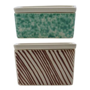 House Doctor Diva förvaringslådor i stengods 2-pack grön/brun