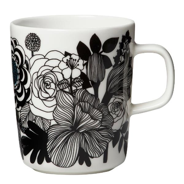 Siirtolapuutarha Mugg 25 cl Svart/vit blommor