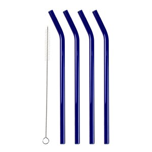 Lyngby Sugrör med böj 21,5 cm 4-pack glas blå